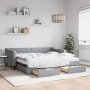 Daybed with Trundle and Drawers Light Grey 90x190 cm Fabric