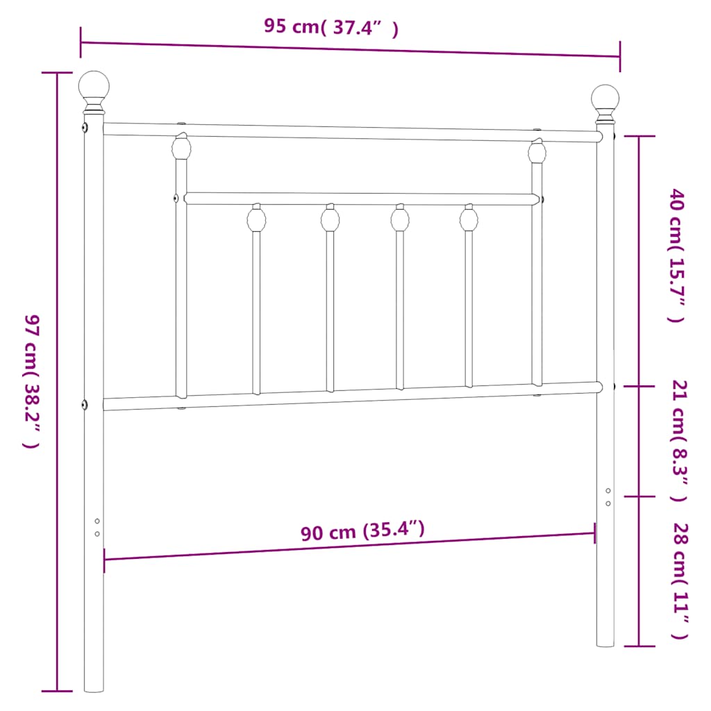 Metal Headboard Black 90 cm