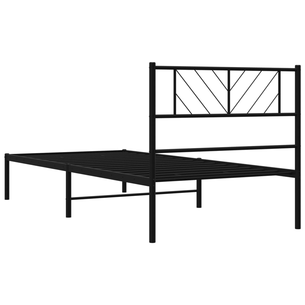 Metal Bed Frame without Mattress with Headboard Black 100x190cm