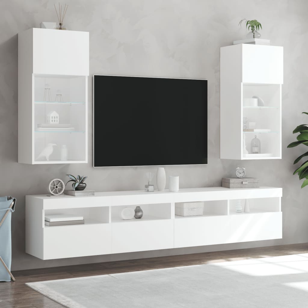 TV Cabinets with LED Lights 2 pcs White 40.5x30x90 cm