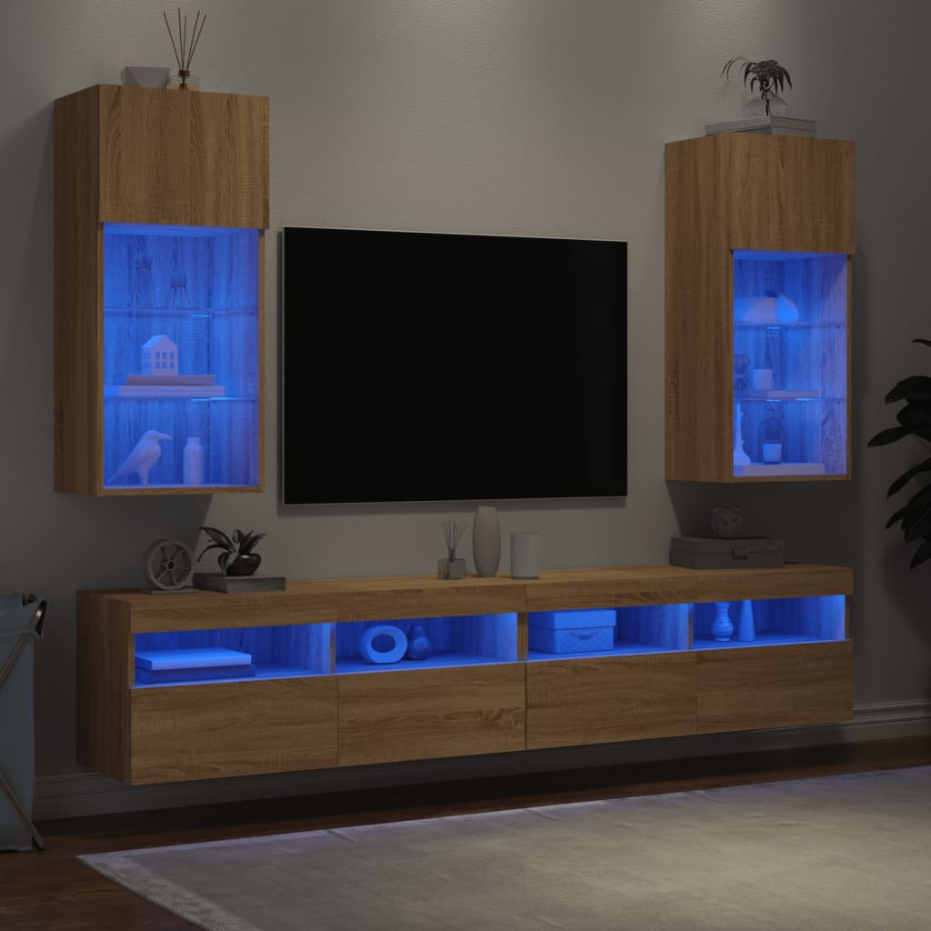 TV Cabinets with LED Lights 2 pcs Sonoma Oak 40.5x30x90 cm