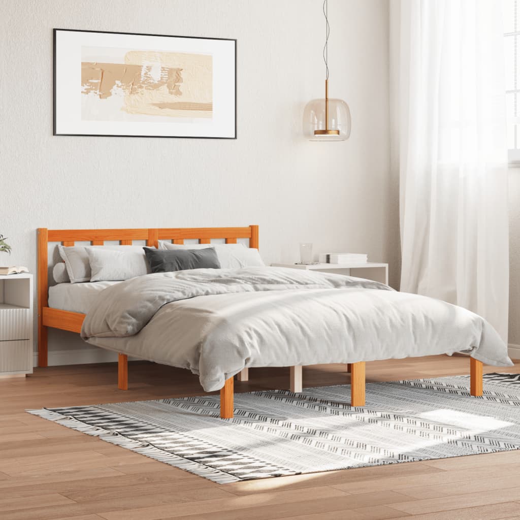 Bed Frame without Mattress Wax Brown 140x200 cm Solid Wood Pine