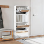 Shoe Cabinet with Mirror 4-Layer High Gloss White 63x17x134 cm