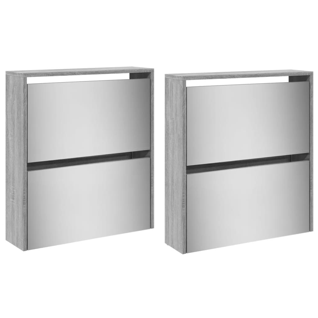 Shoe Cabinet with Mirror 4-Layer Grey Sonoma 63x17x134 cm