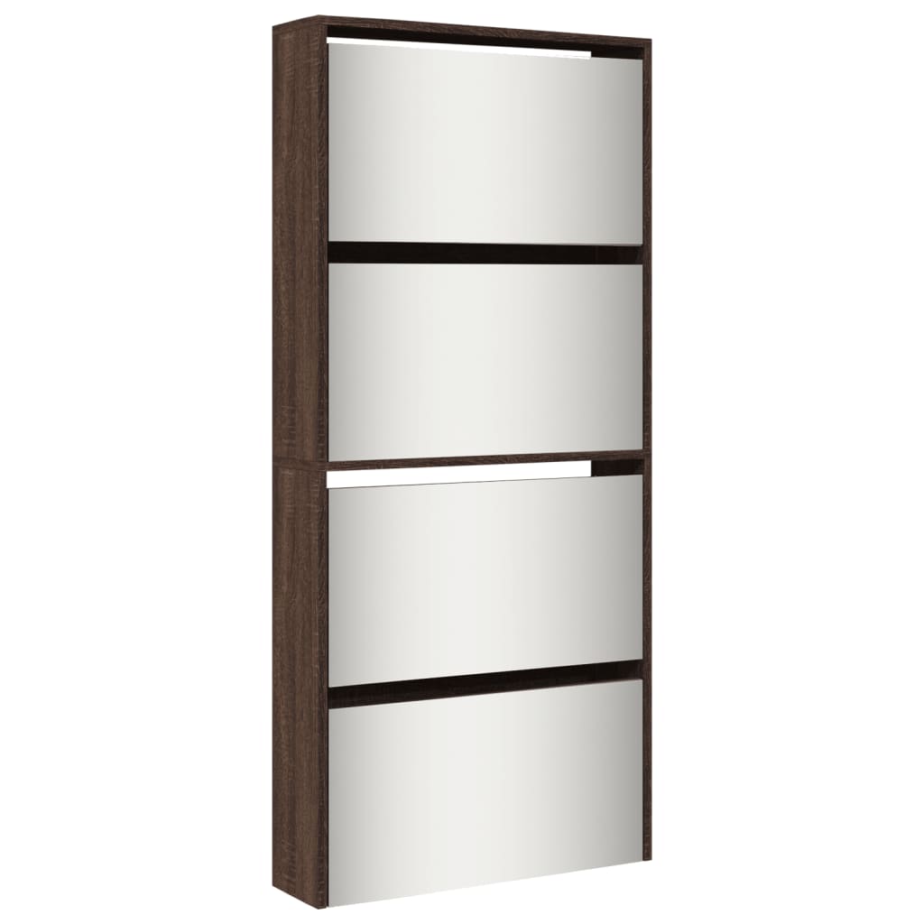 Shoe Cabinet with Mirror 4-Layer Brown Oak 63x17x134 cm