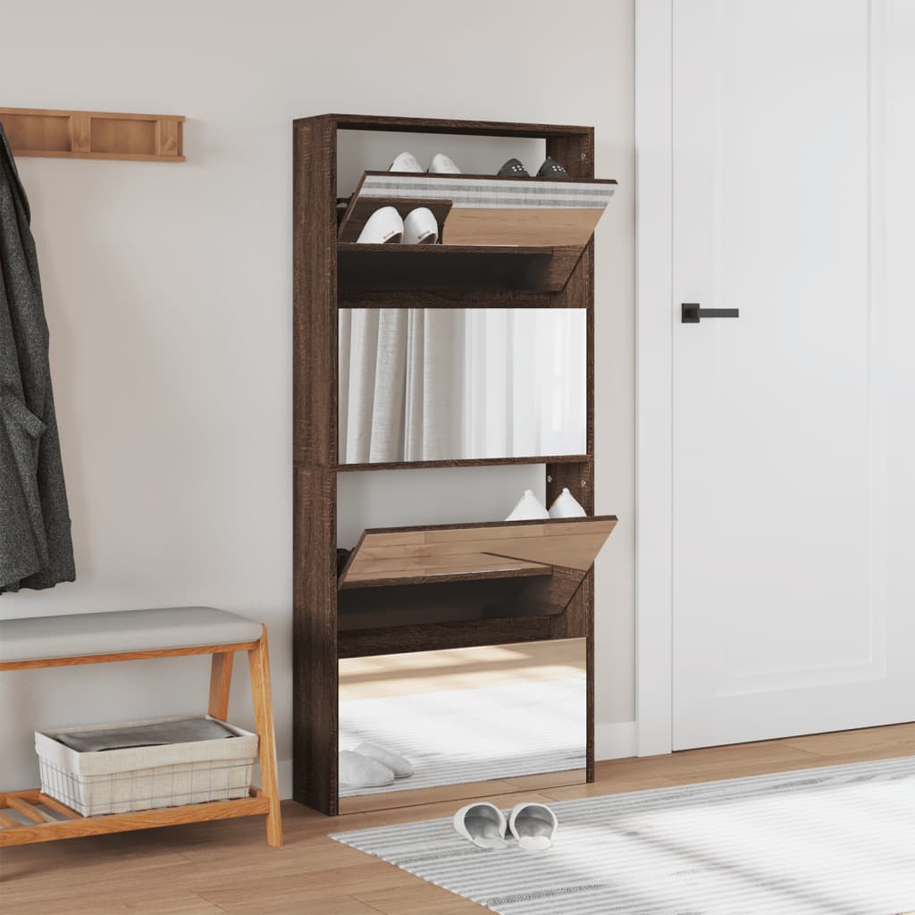 Shoe Cabinet with Mirror 4-Layer Brown Oak 63x17x134 cm