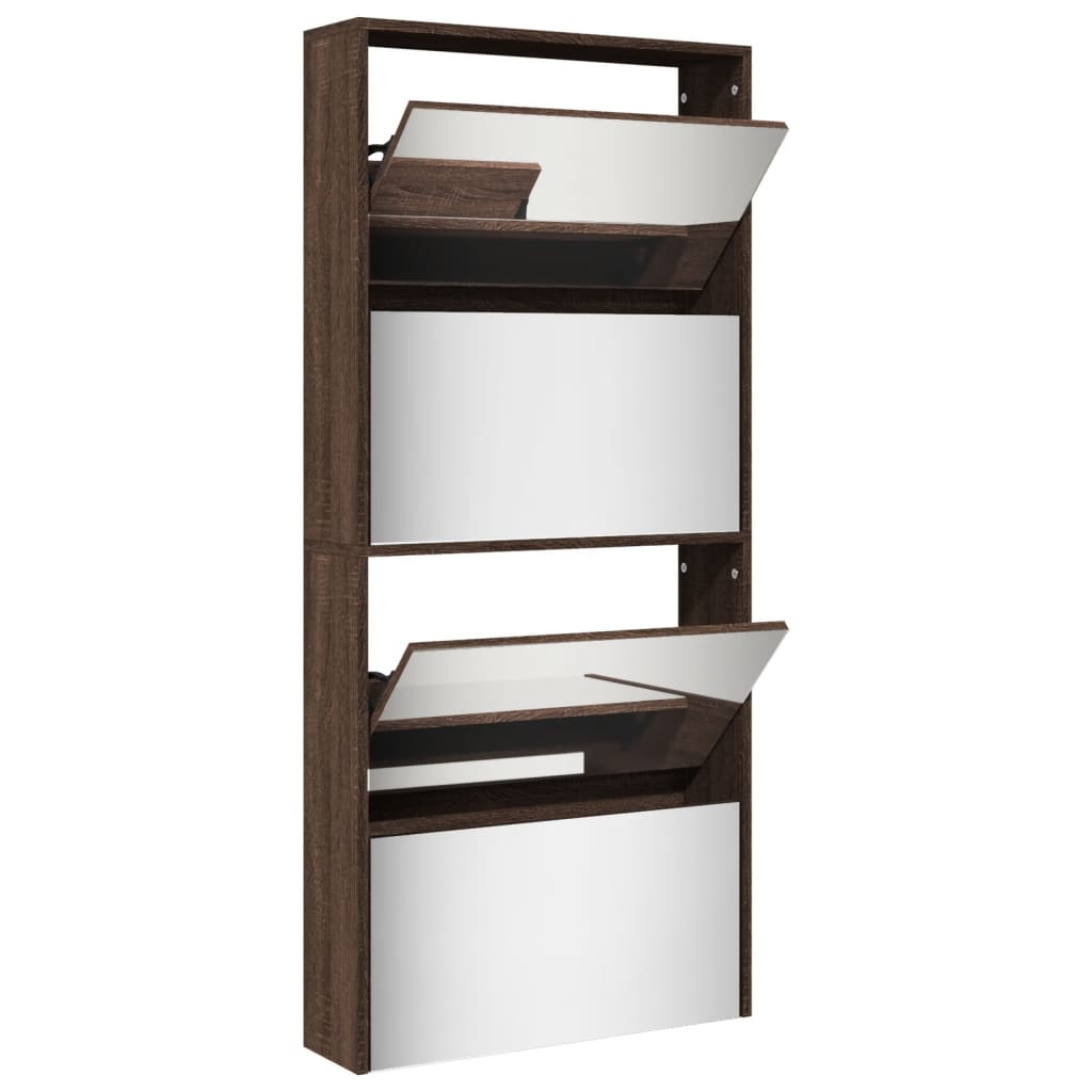 Shoe Cabinet with Mirror 4-Layer Brown Oak 63x17x134 cm