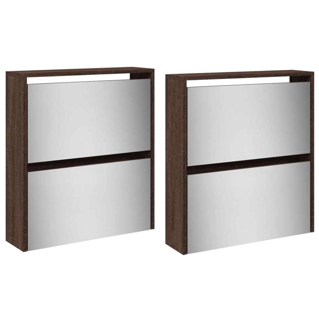 Shoe Cabinet with Mirror 4-Layer Brown Oak 63x17x134 cm
