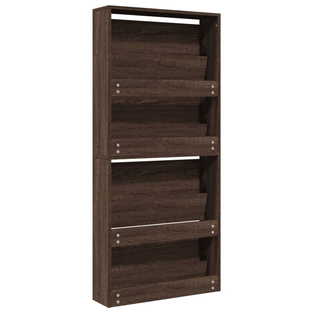 Shoe Cabinet with Mirror 4-Layer Brown Oak 63x17x134 cm