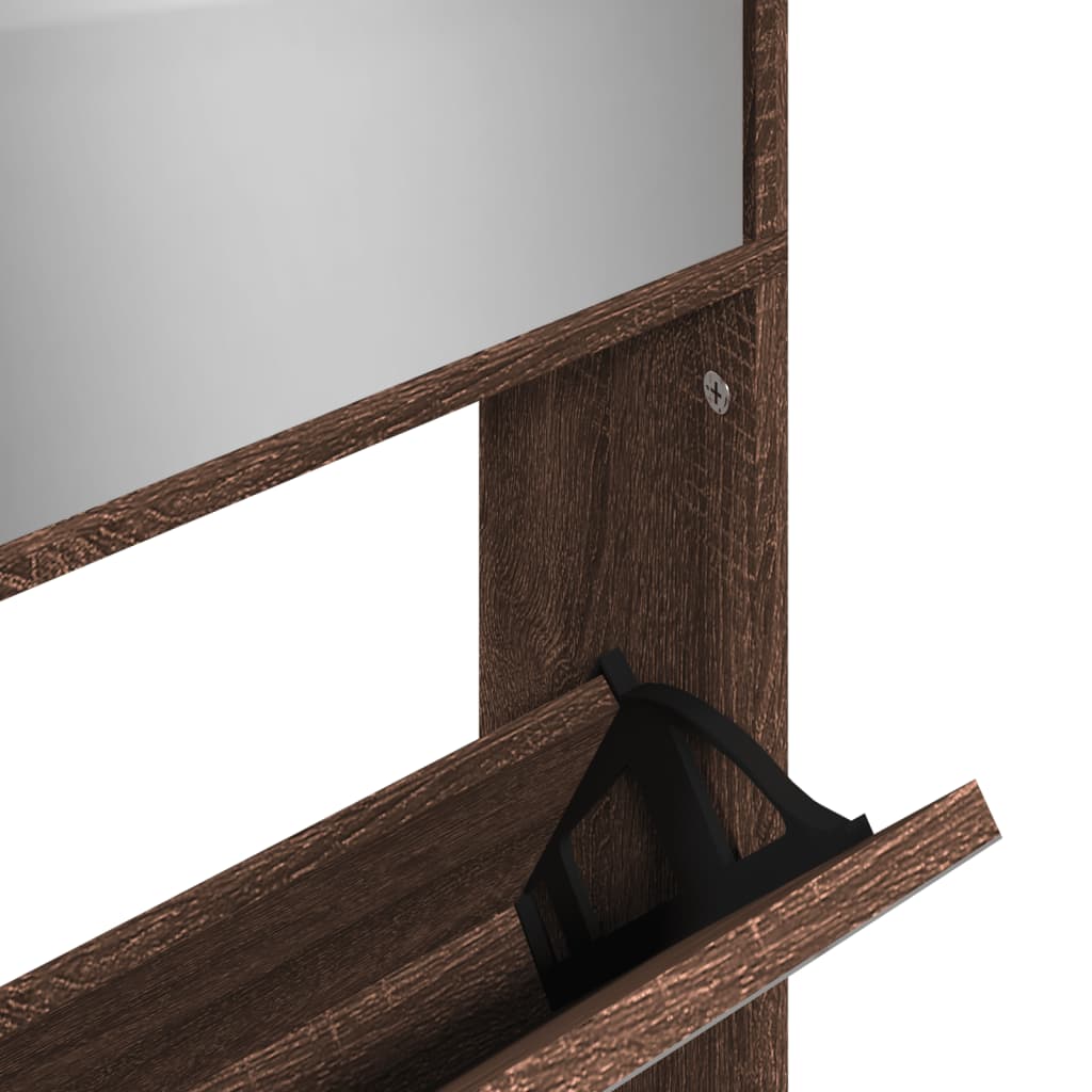 Shoe Cabinet with Mirror 4-Layer Brown Oak 63x17x134 cm