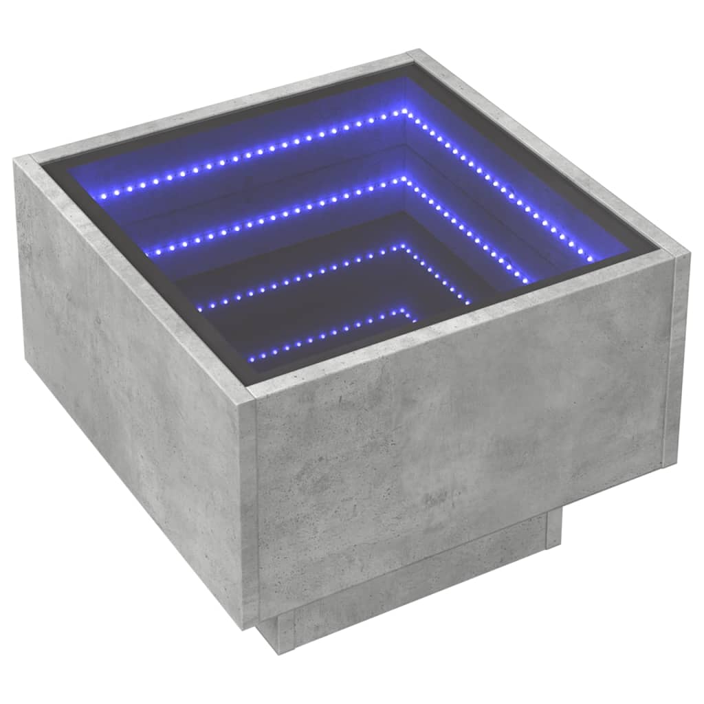 Side Table with LED Concrete Grey 40x40x30 cm Engineered Wood
