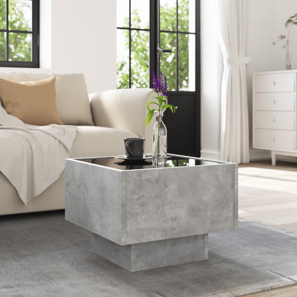 Side Table with LED Concrete Grey 40x40x30 cm Engineered Wood