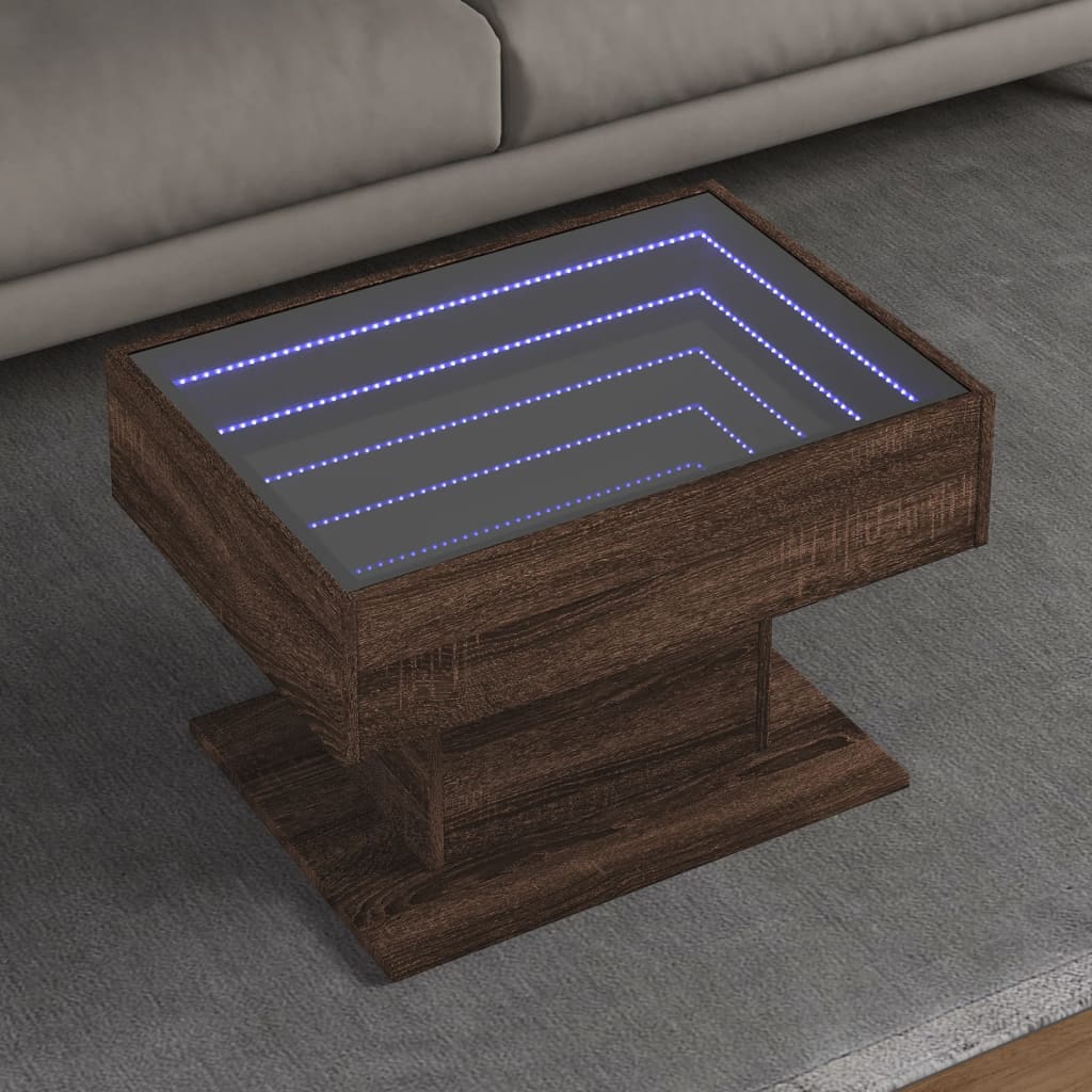 Coffee Table with LED Brown Oak 70x50x45 cm Engineered Wood