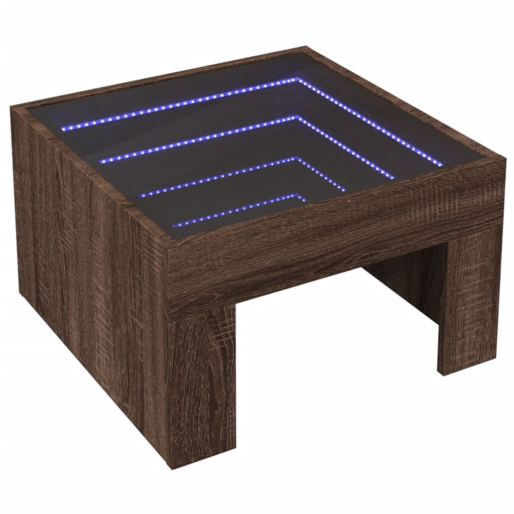 Coffee Table with Infinity LED Brown Oak 50x50x30 cm