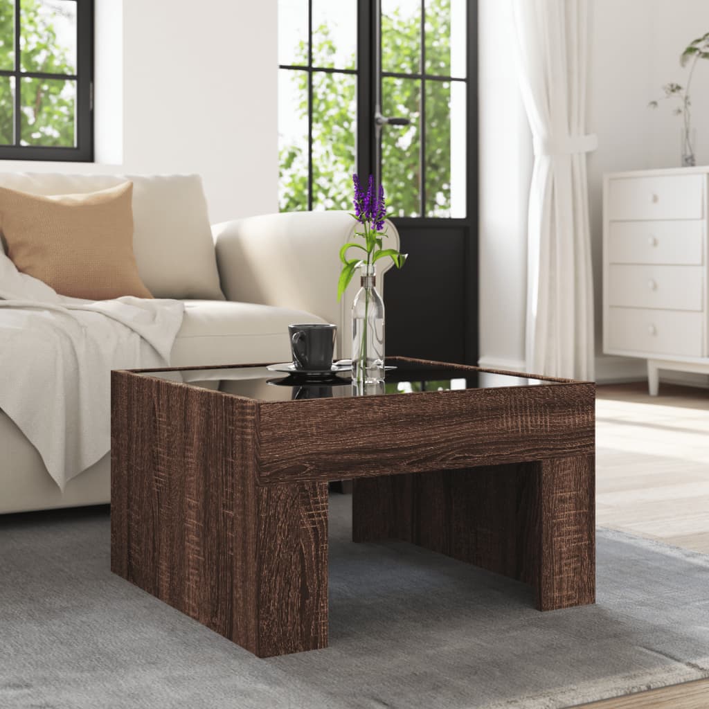 Coffee Table with Infinity LED Brown Oak 50x50x30 cm