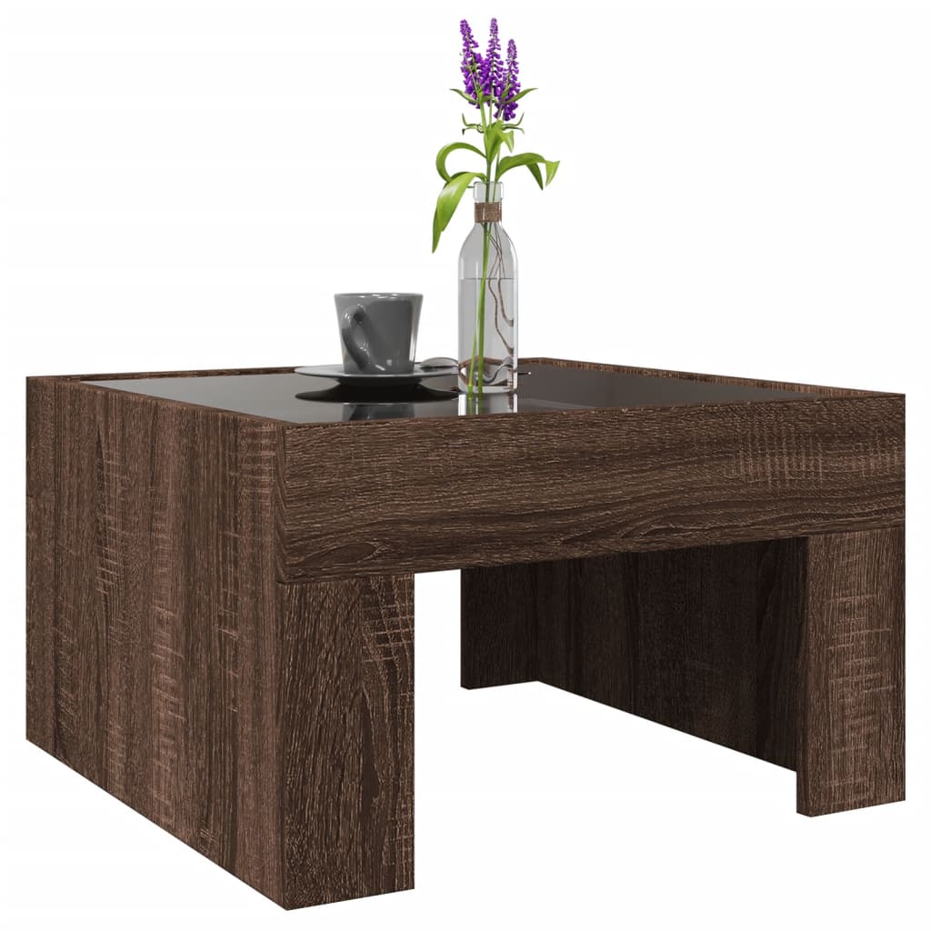 Coffee Table with Infinity LED Brown Oak 50x50x30 cm