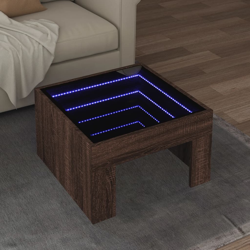 Coffee Table with Infinity LED Brown Oak 50x50x30 cm