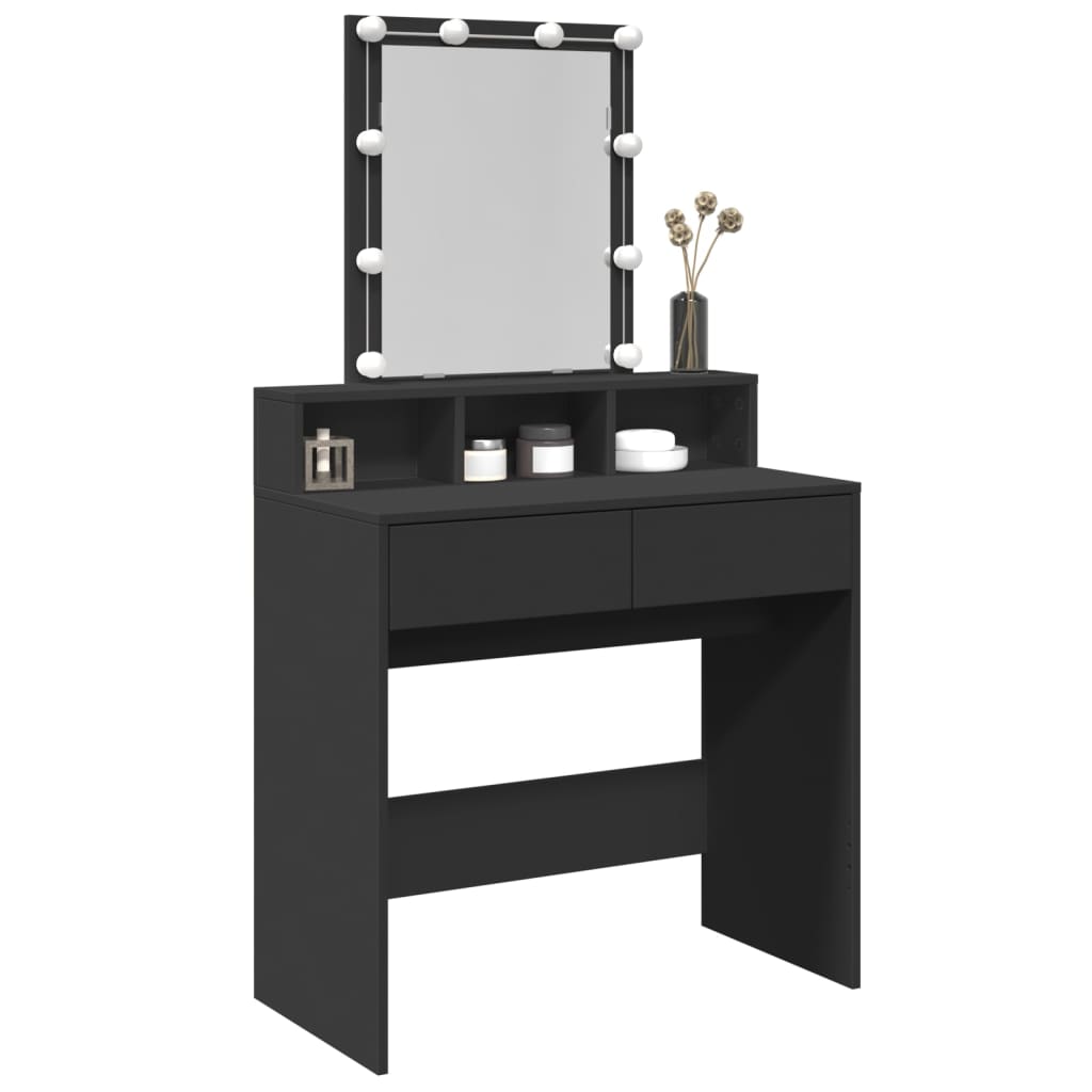 Dressing Table with LED Black 80x41x144.5 cm
