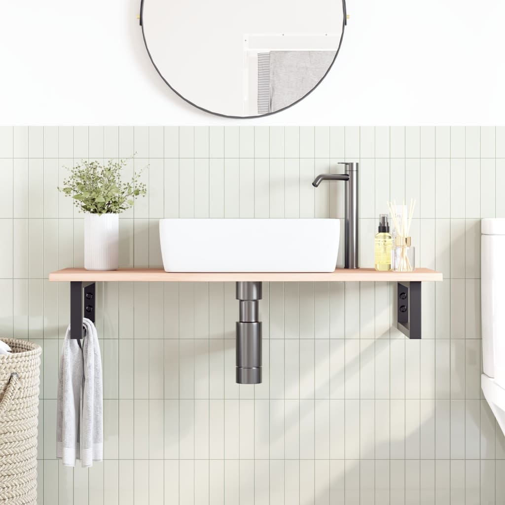 Basin Shelf Wall Mounted Steel and Solid Wood Oak
