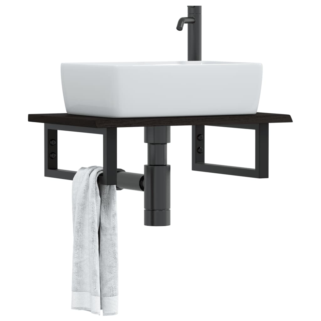 Basin Shelf Wall Mounted Steel and Solid Wood Oak