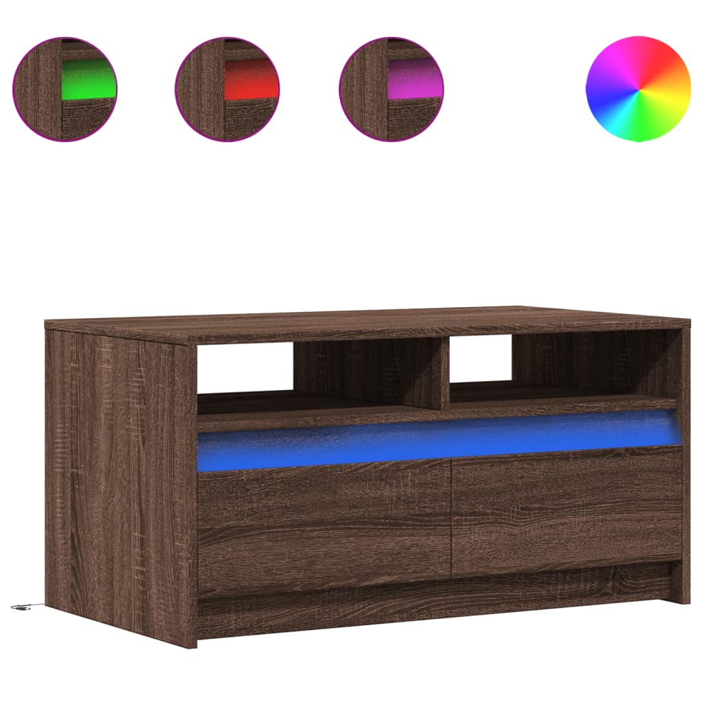 Coffee Table with LED Lights Brown Oak Engineered Wood
