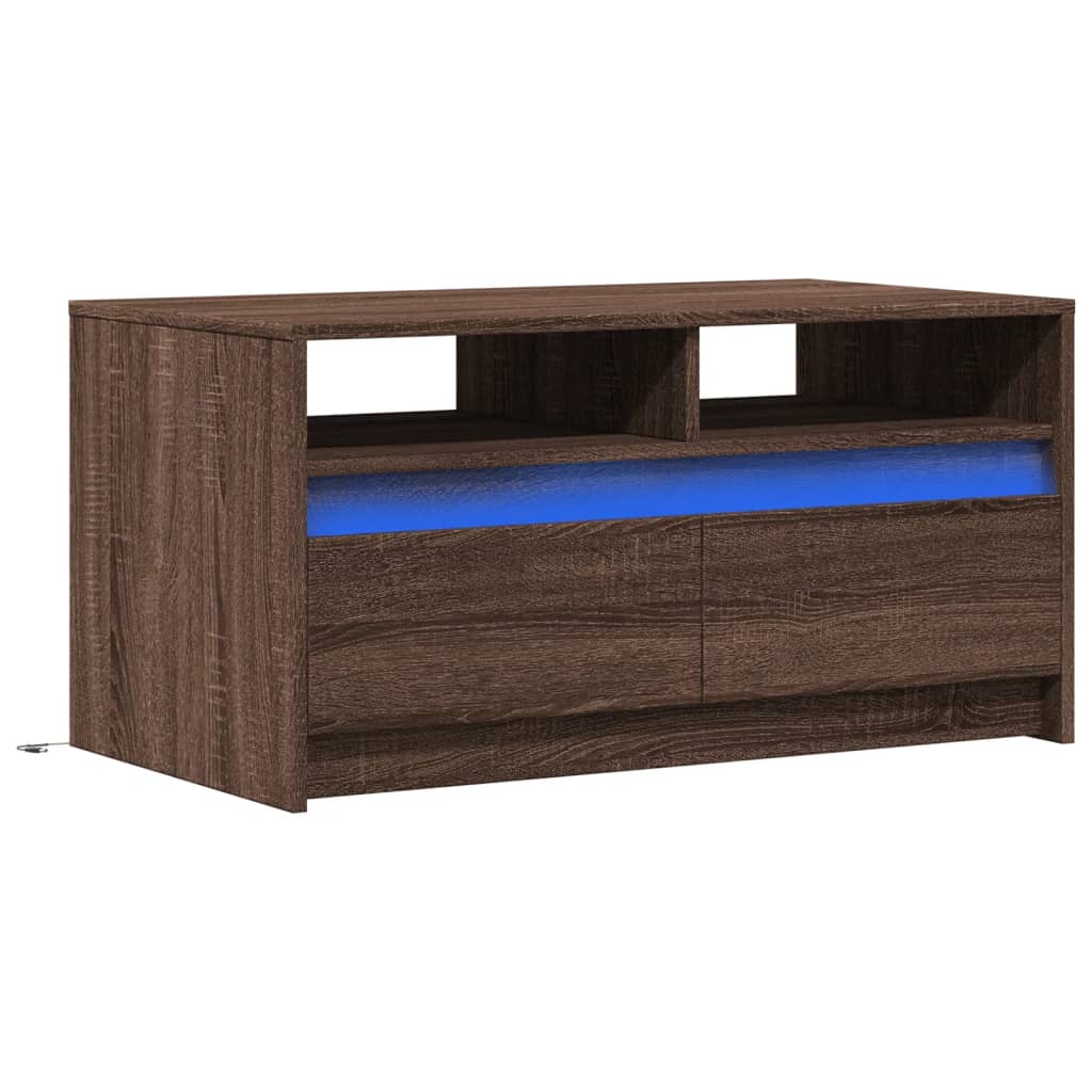 Coffee Table with LED Lights Brown Oak Engineered Wood
