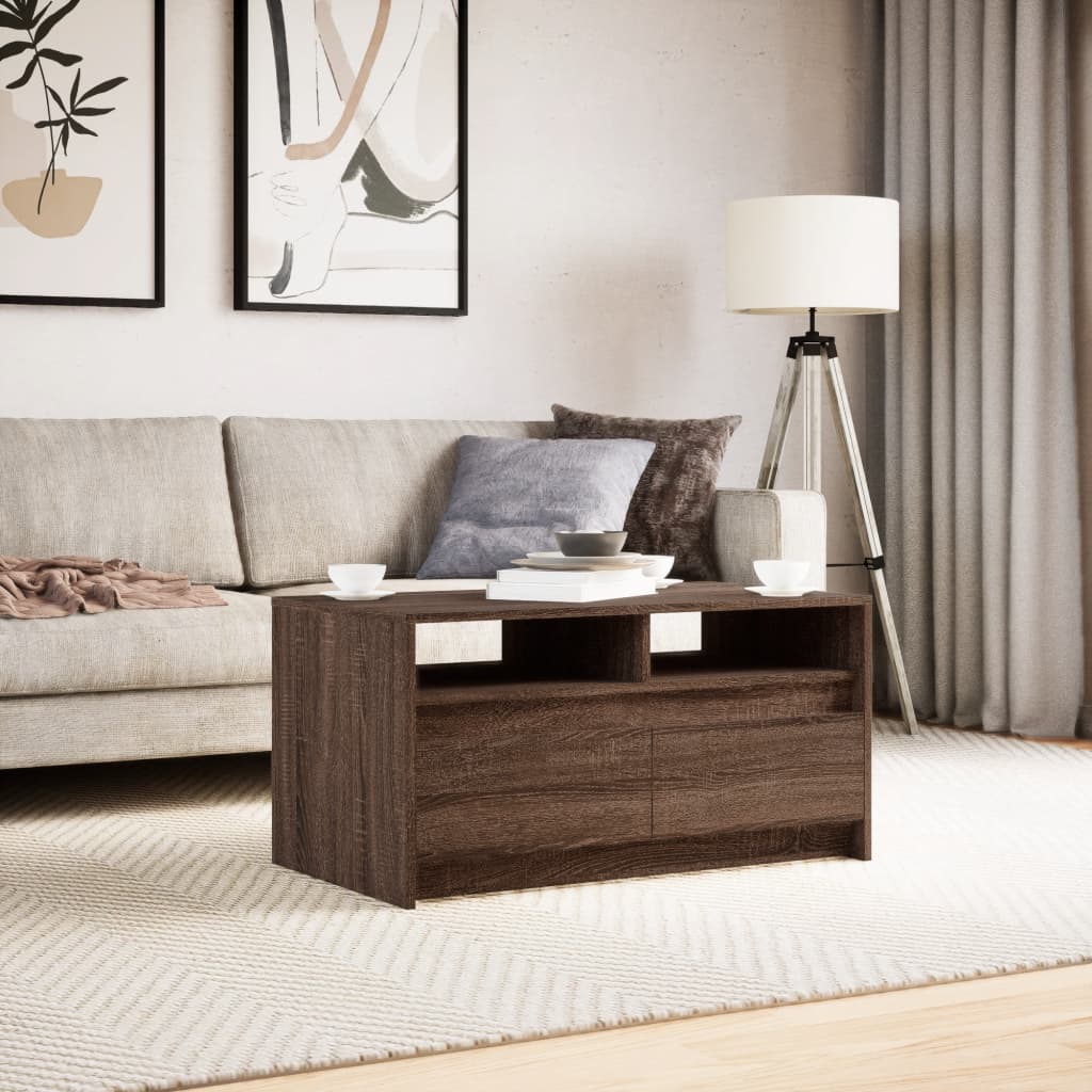 Coffee Table with LED Lights Brown Oak Engineered Wood