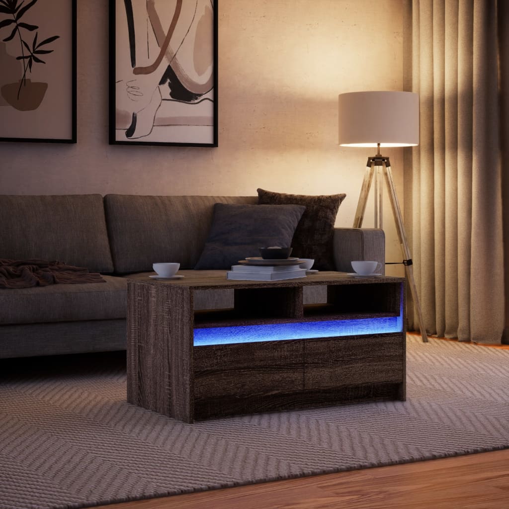 Coffee Table with LED Lights Brown Oak Engineered Wood