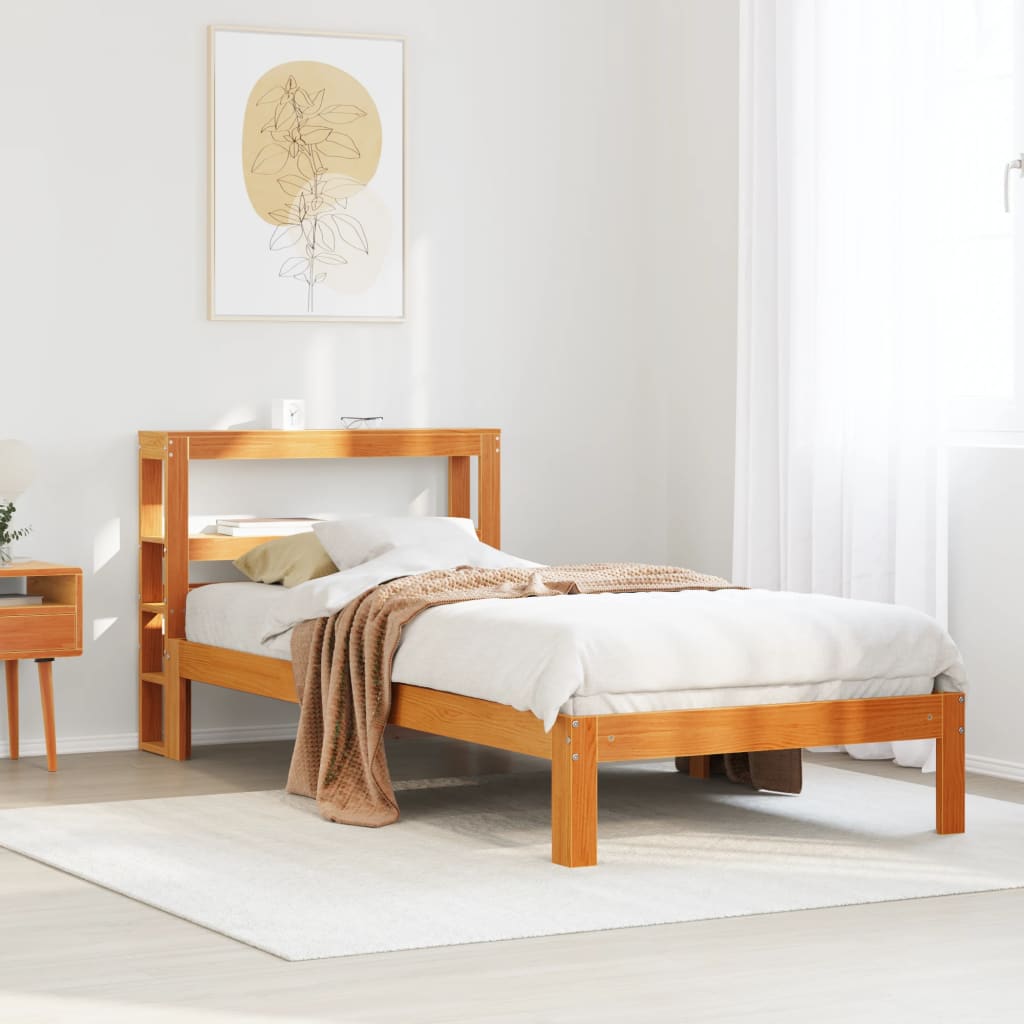 Bed Frame without Mattress Wax Brown 90x200 cm Solid Wood Pine
