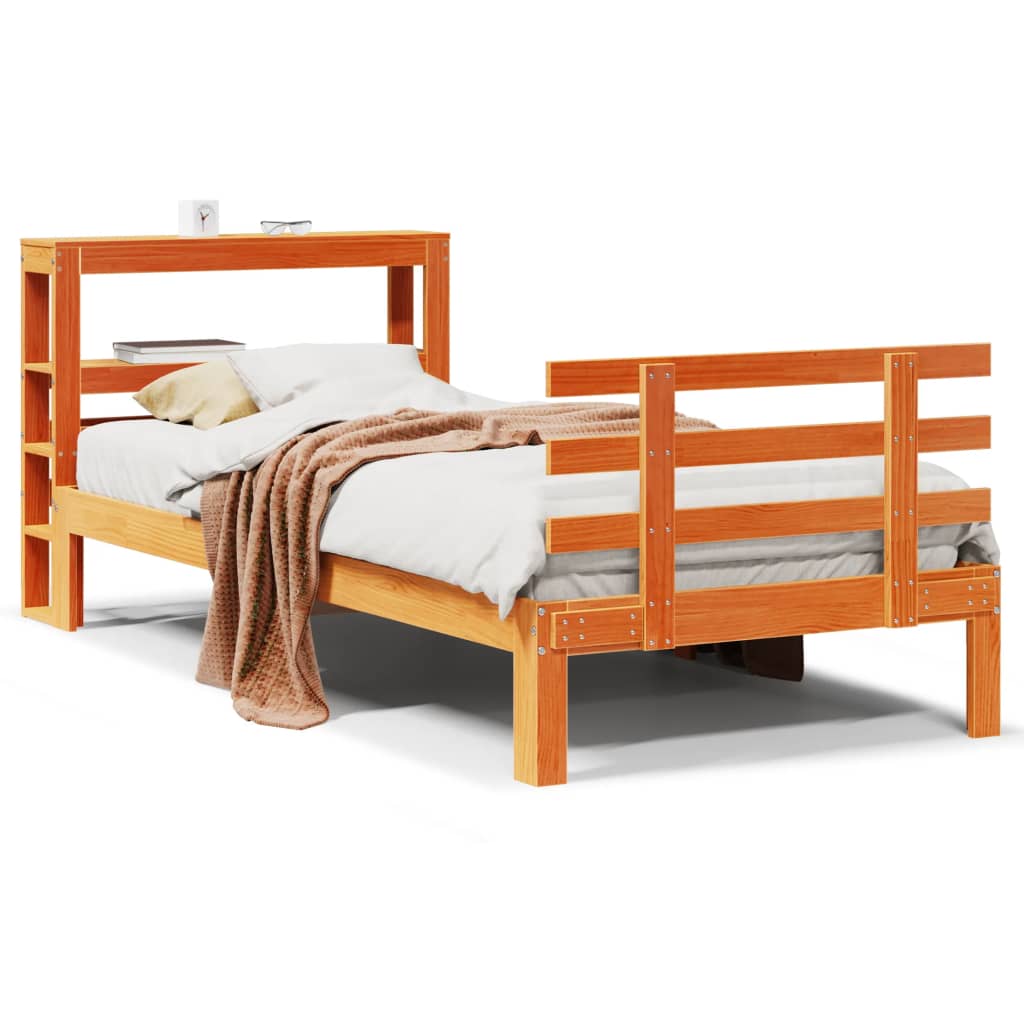 Bed Frame with Headboard without Mattress Wax Brown 100x200 cm