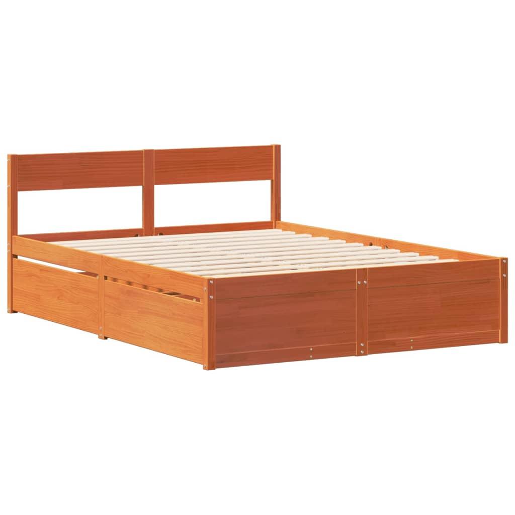Bed Frame without Mattress Wax Brown 140x200 cm Solid Wood Pine