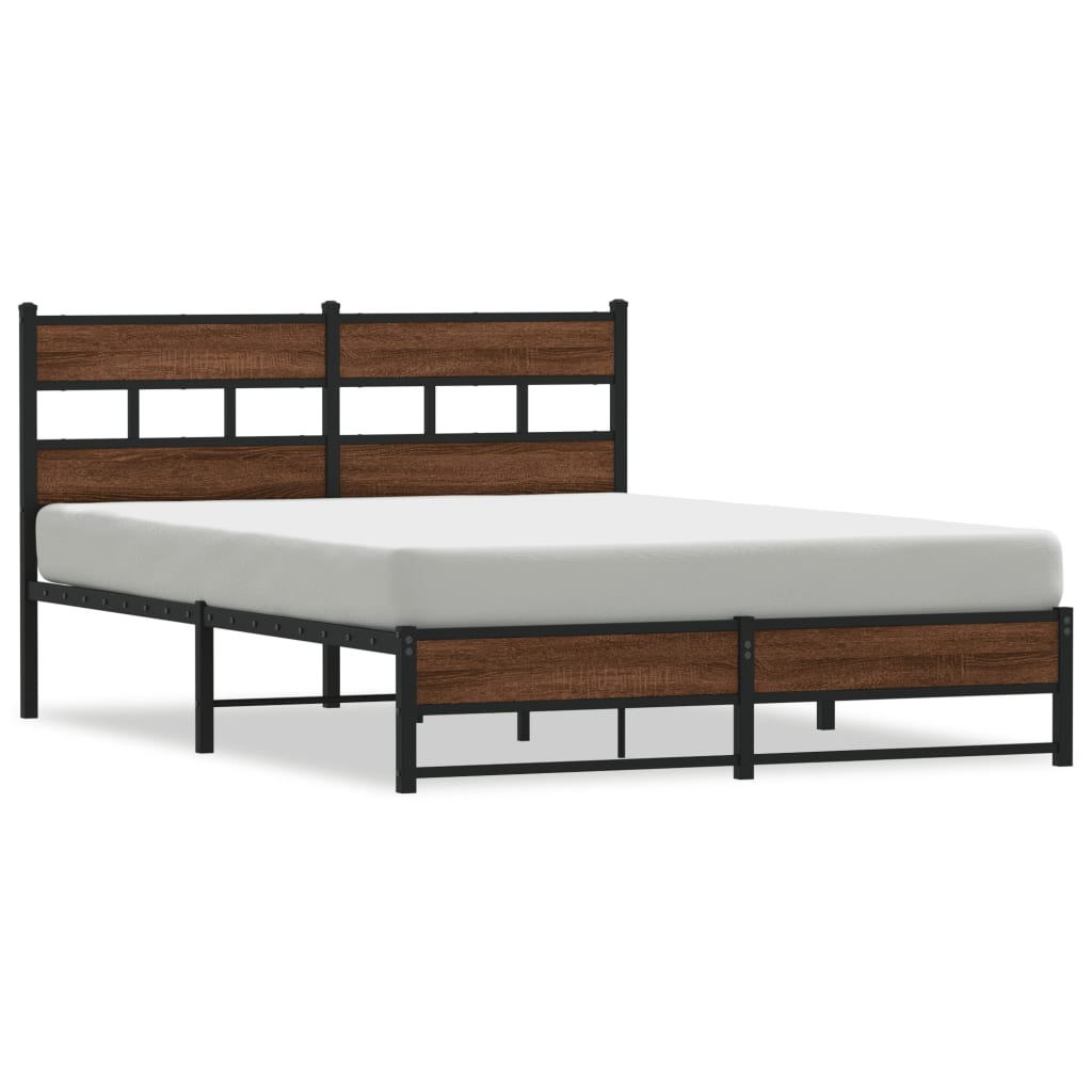 Metal Bed Frame without Mattress Brown Oak 160x200 cm