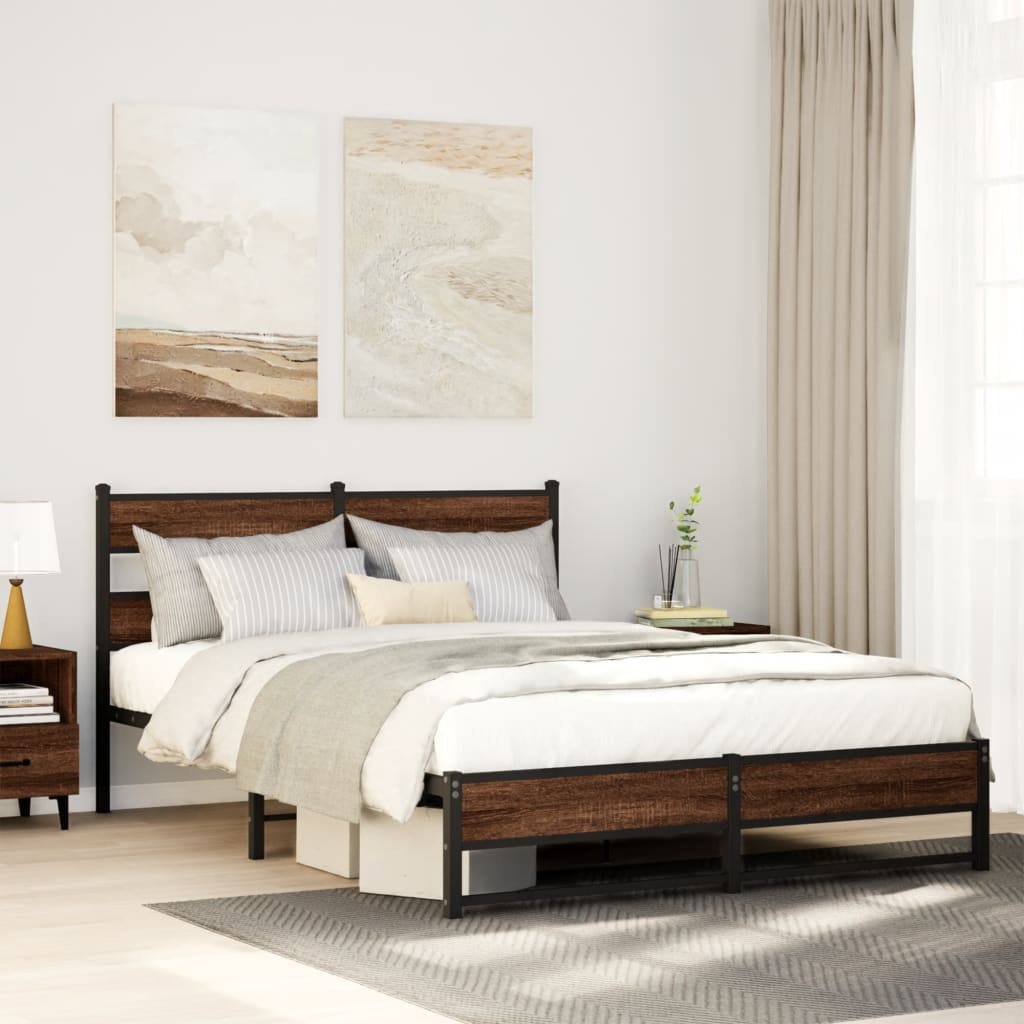 Metal Bed Frame without Mattress Brown Oak 160x200 cm