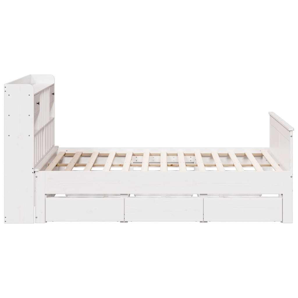 Bookcase Bed without Mattress White 180x200 cm Super King Solid Wood Pine