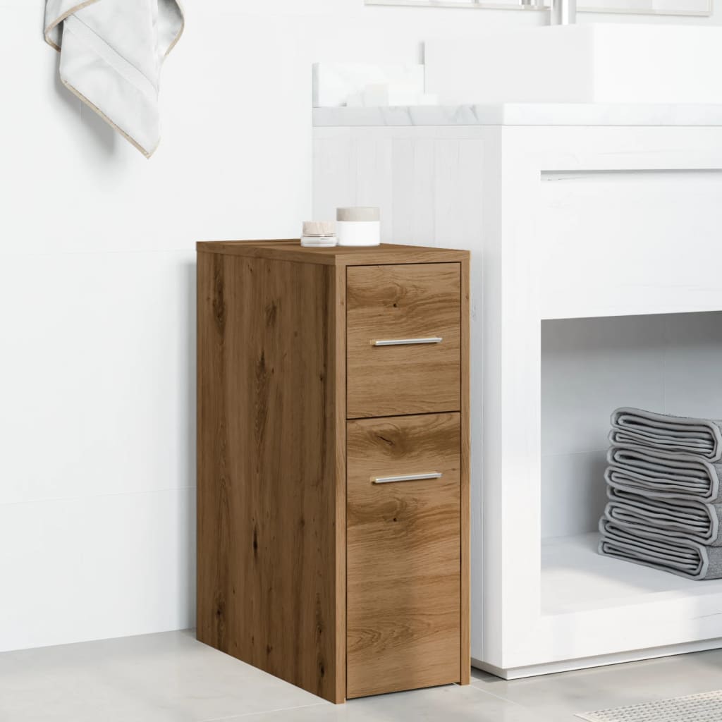 Narrow Bathroom Cupboard with Wheels Artisian Oak Engineered Wood