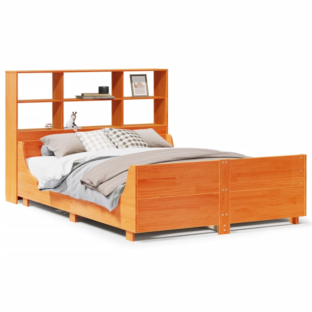 Bookcase Bed without Mattress Wax Brown 120x190 cm Small Double Solid Wood