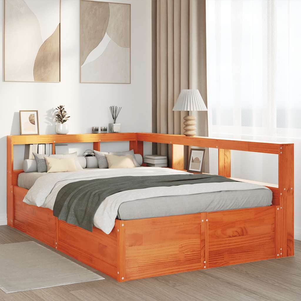 Bookcase Bed without Mattress Wax Brown 140x190cm Solid Wood Pine