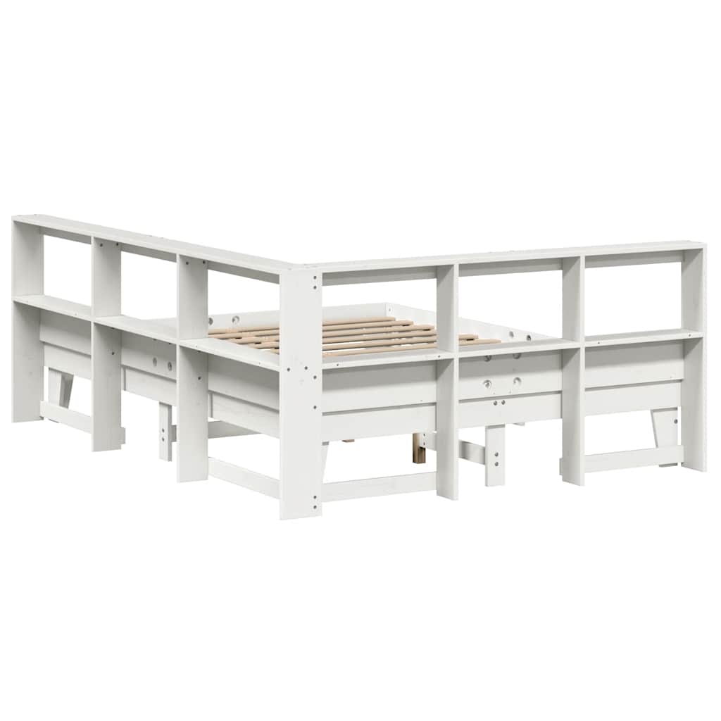 Bookcase Bed without Mattress White 160x200cm Solid Wood Pine