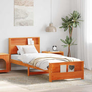 Bed Frame with Headboard Wax brown 75 x 190 cm Solid pine wood