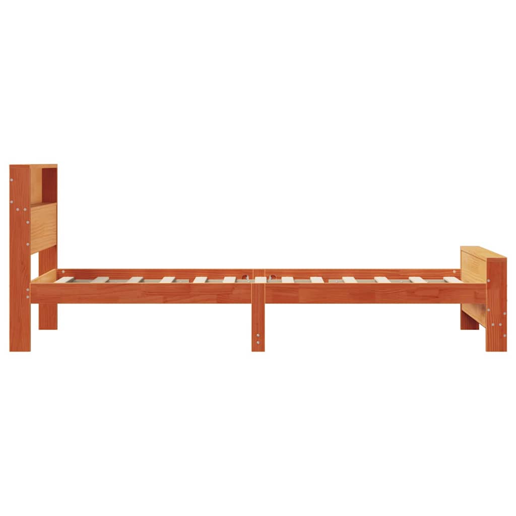 Bed Frame with Headboard Wax brown 75 x 190 cm Solid pine wood