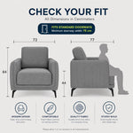 Brixton Grey Linen Look Fabric Armchair, Modern Accent Chair with Solid Wood Frame and Black Steel Legs
