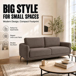Brixton Dark Brown Linen Look Fabric 3 Seater Sofa, Modern Couch with Foam Cushions and Black Steel Legs