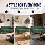 Brixton Green Linen Look Fabric 3 Seater Sofa, Modern Couch with Foam Cushions and Black Steel Legs