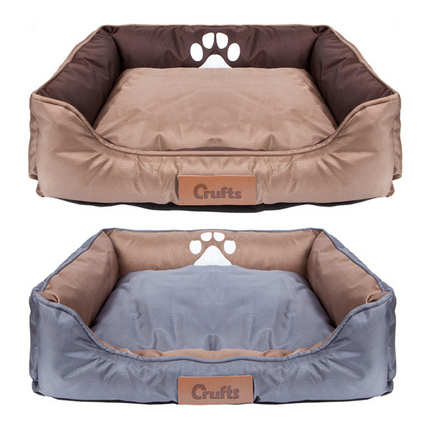 Crufts Oxford Nylon Rectangle Bolster Pet Dog Bed Grey or Beige-Bargainia.com