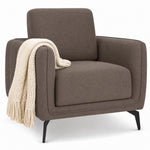 Brixton Dark Brown Linen Look Fabric Armchair, Modern Accent Chair with Solid Wood Frame and Black Steel Legs