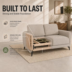 Brixton Cream Fabric Sofa, 2 Seater Linen Look Settee with Solid Wood Frame, Foam Cushions and Steel Legs