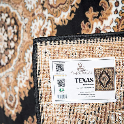 Black Traditional Medallion Design Rug  - Texas