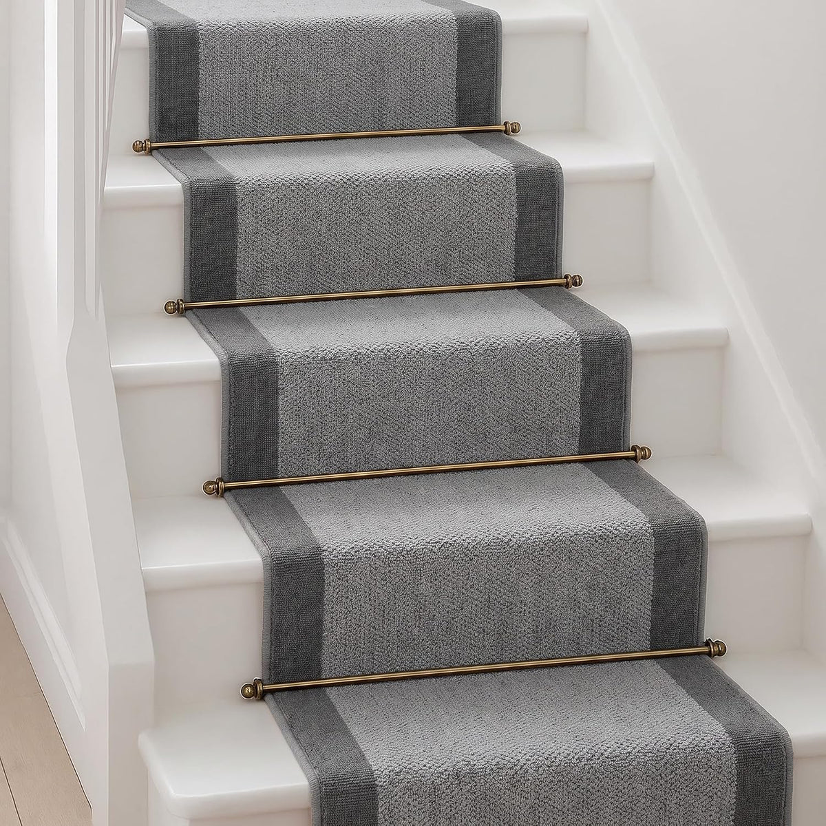 Texas Grey Border Stair Runner, Silver Grey and Charcoal Hessian Backed Hallway Runner, Low 9mm Pile, Custom Lengths