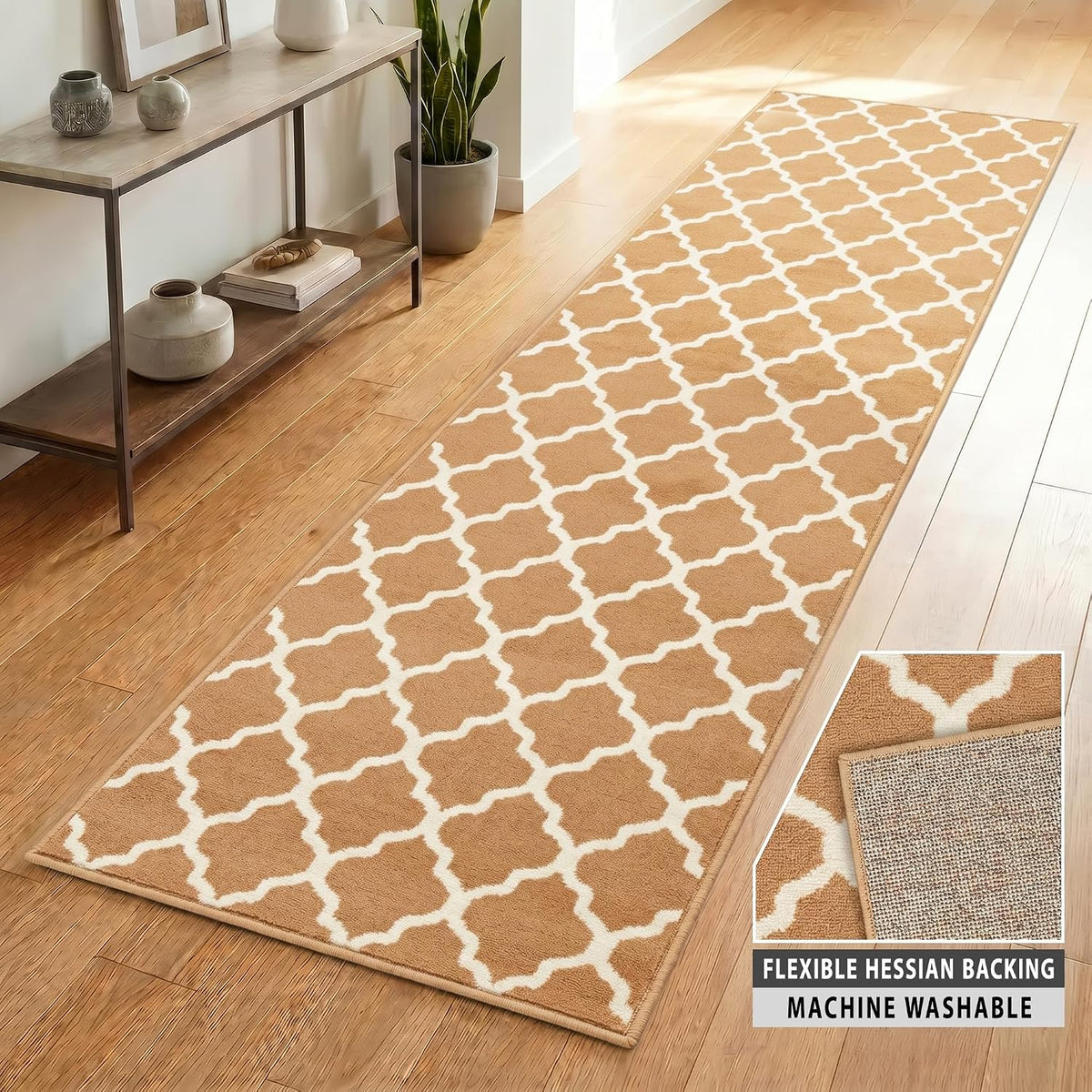 Texas Beige Trellis Stair Runner, Hessian Backed Hallway Carpet Runner, 60cm Wide, 9mm Low Pile, Custom Lengths