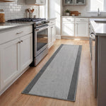 Texas Grey Border Stair Runner, Silver Grey and Charcoal Hessian Backed Hallway Runner, Low 9mm Pile, Custom Lengths